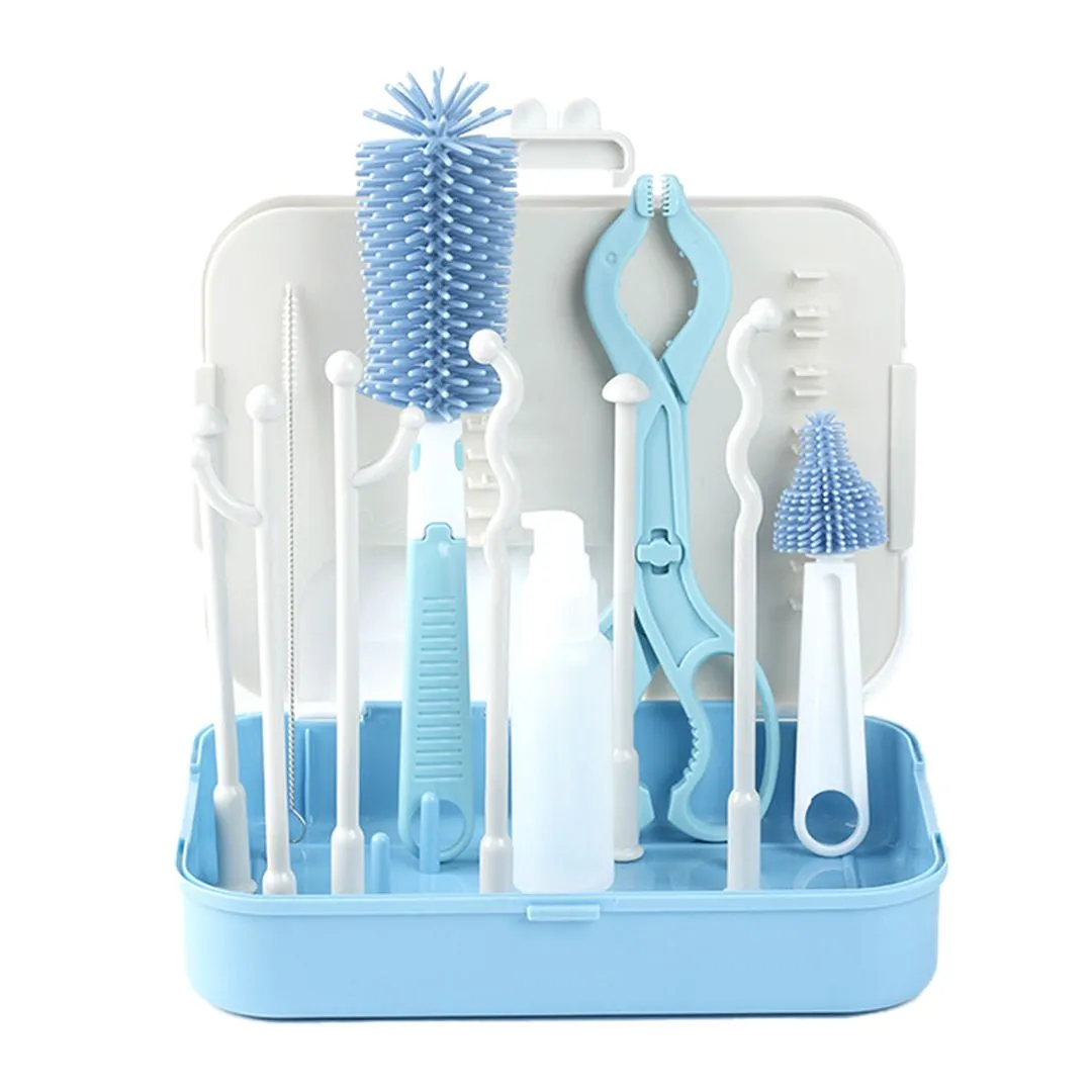 6-in-1 Baby Bottle Cleaning Brush Set with Drying Rack Safe Silicone Made