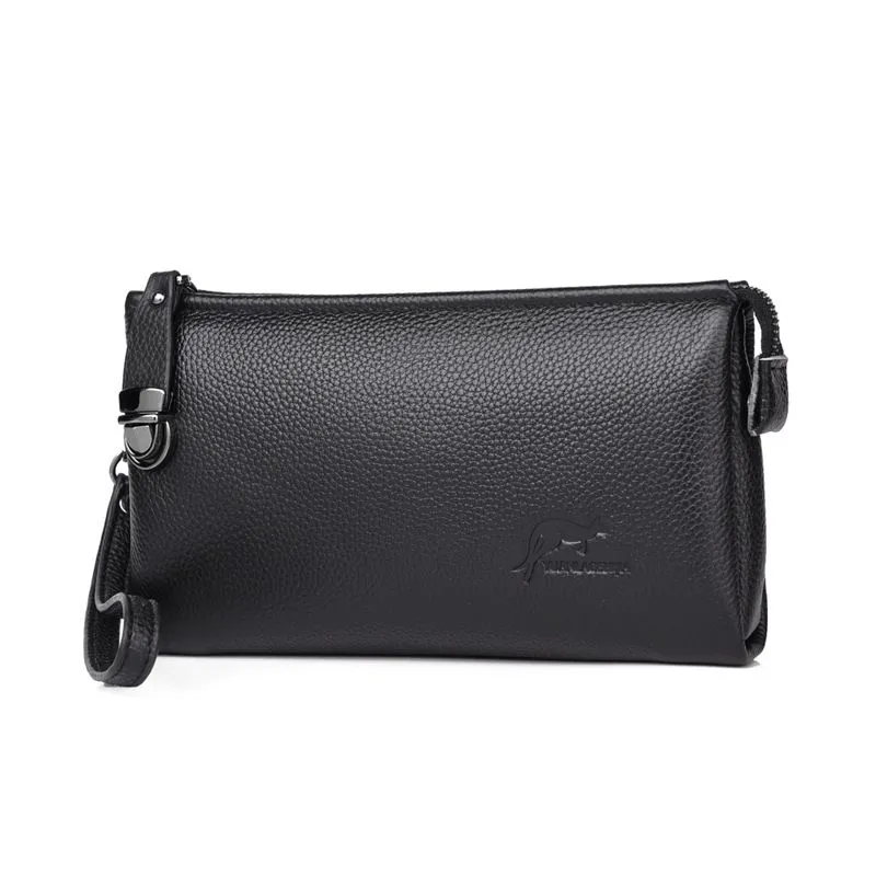 Men's Clutch Bag Genuine Leather Lock Clutch Bag Vintage Soft Leather - Black