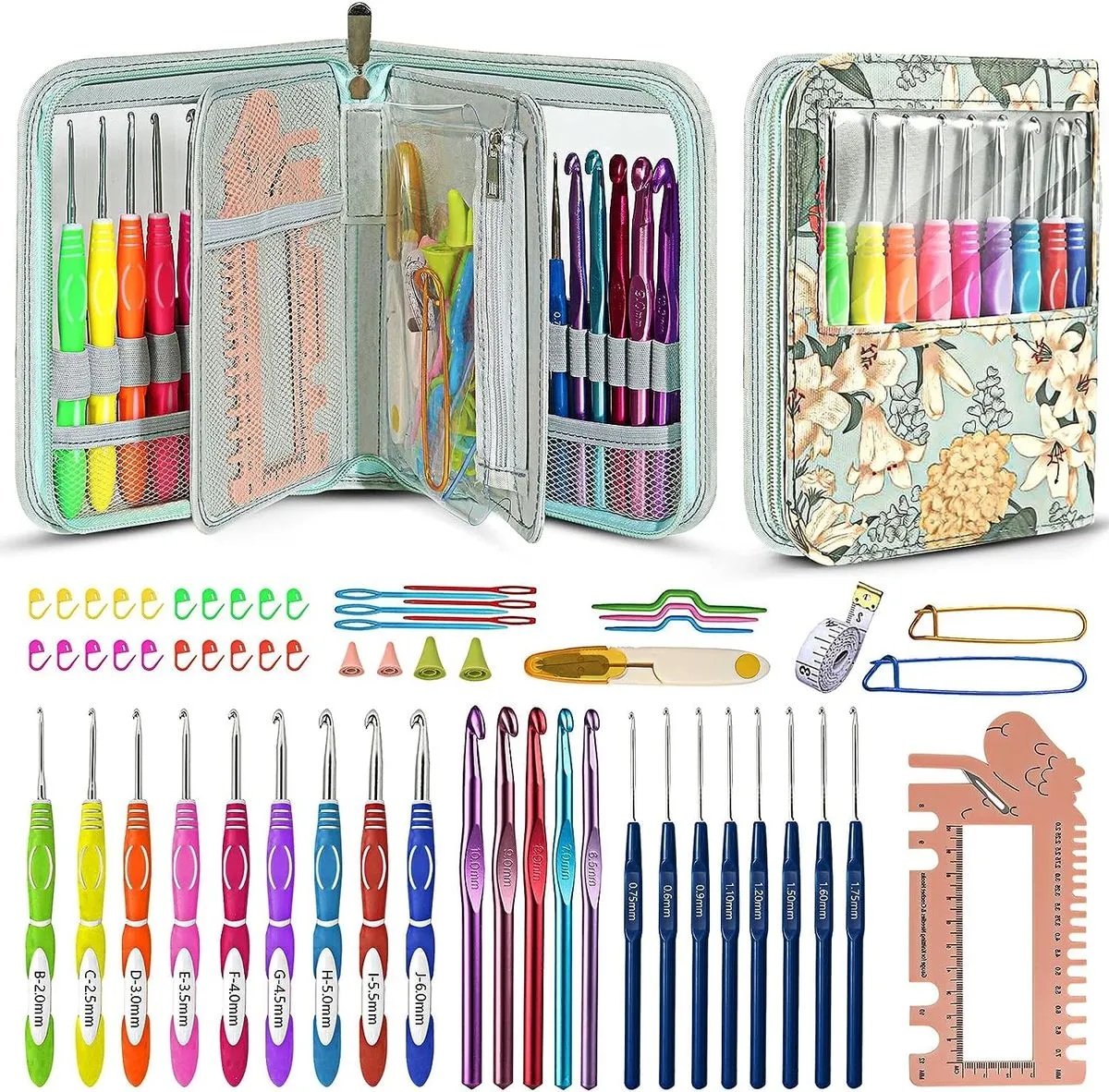 Craft Metal Crochet Hook for Beginners 19cm 61 Piece Set - Blue