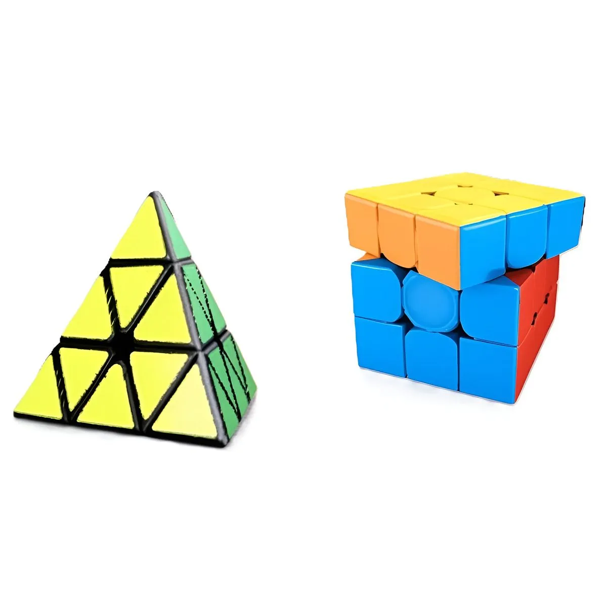 2 Pieces Speed Cube & Pyramid Brain Teasers Set For Kids Fun - Multicolor