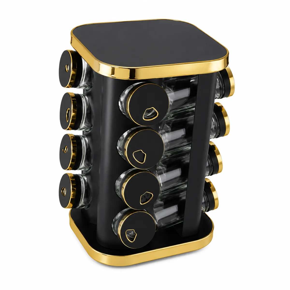 16-Jar Rotating Spice Rack Organizer with Glass Containers - Black