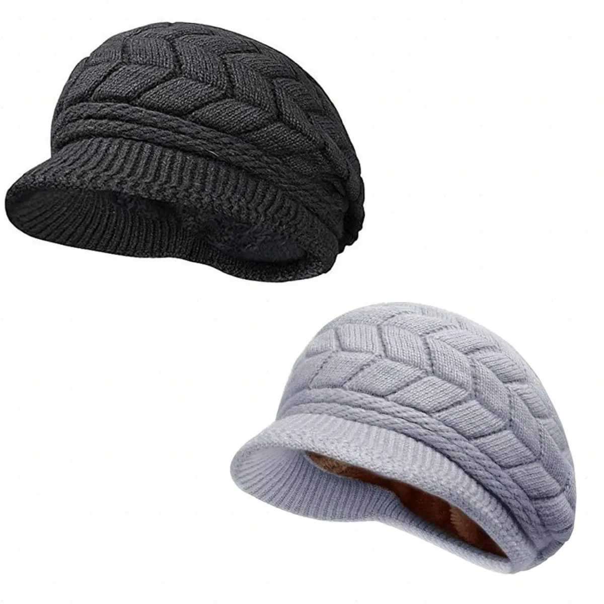 2 Pack Womens Winter Hats Warm Knit Hat Slouchy Beanie Cap with Brim Gifts