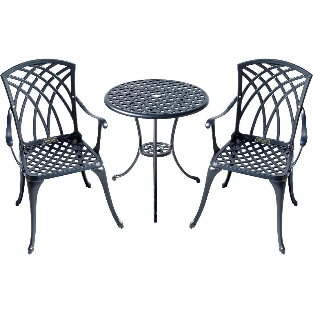 Lifespace Cast Aluminium 3 piece Bistro Patio Garden Set with Armrest Chairs