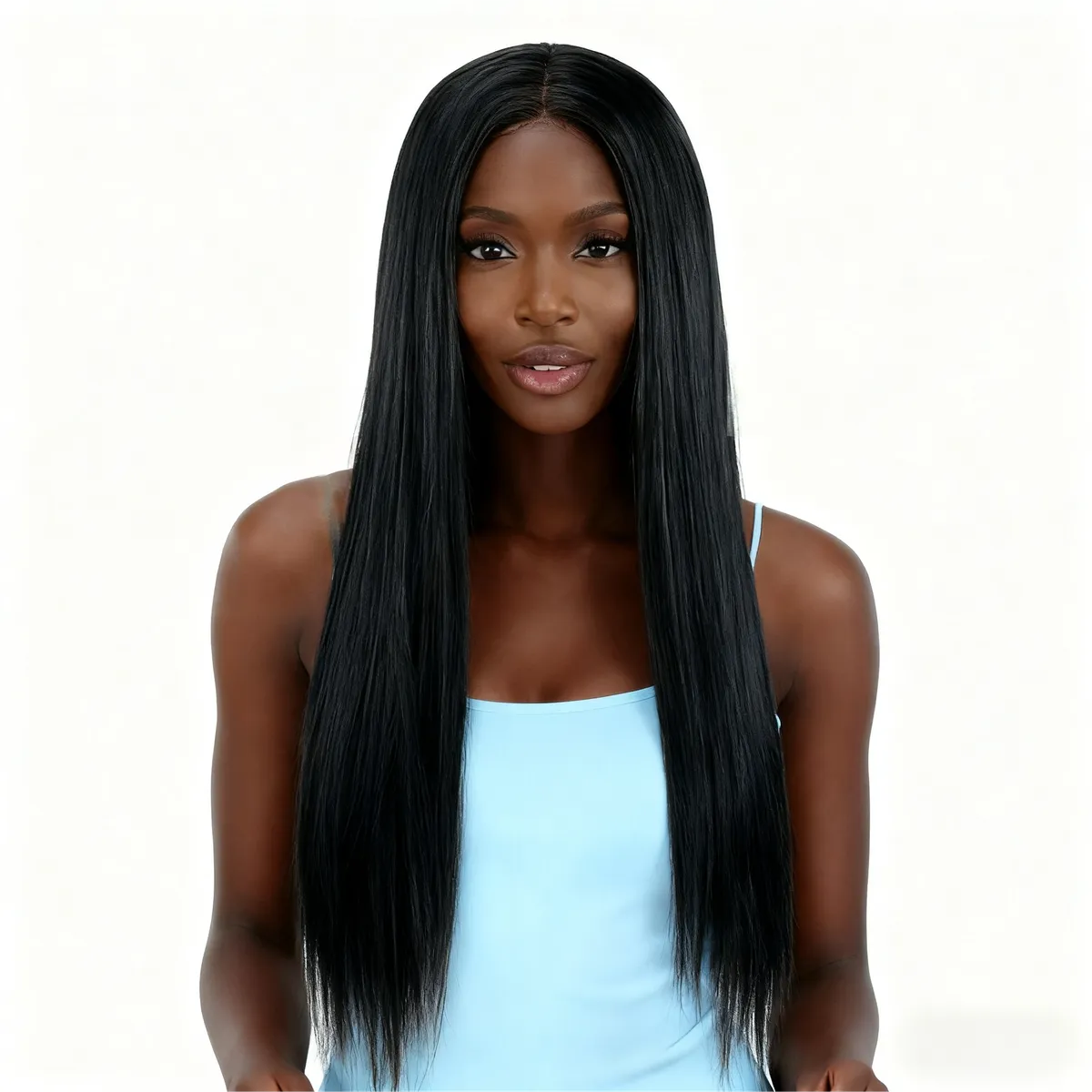 Women's Medium-Length Wig, Straight Long Hair, 73cm - Black