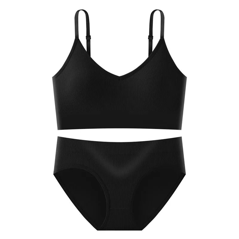 Bra Set - Wire-free Sports Bra 3-Piece Set - Black