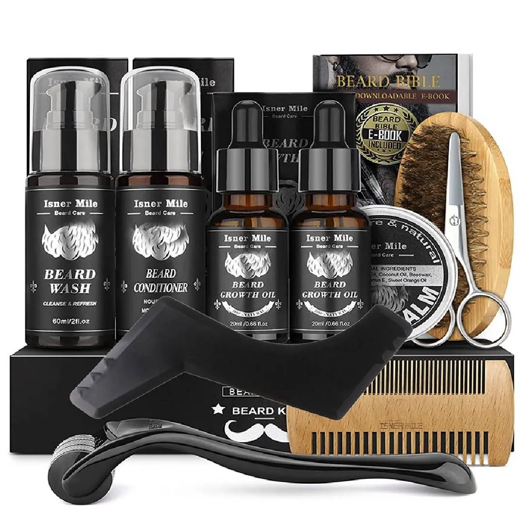 11pcs Beard Care Kit for Men Beard Oil Balm Beard Wash Gift Set Fresh Scent