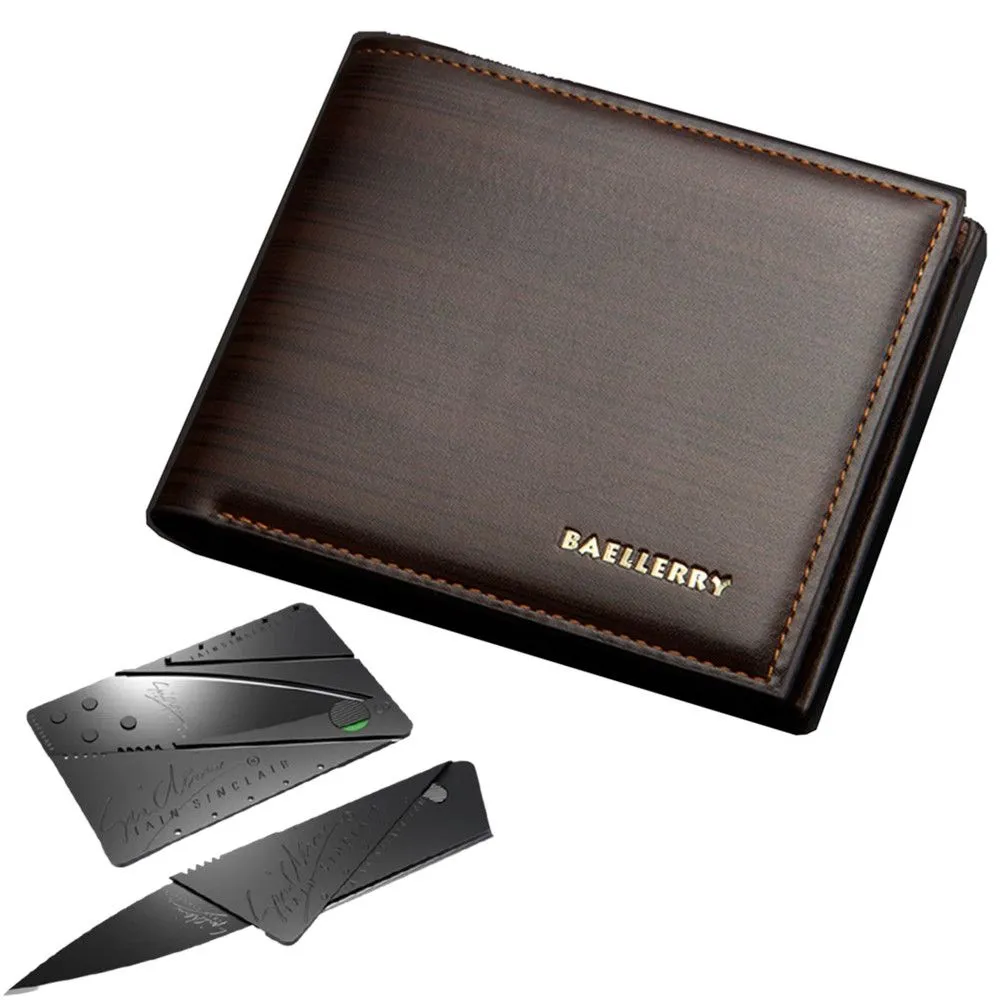 Baellerry Wallets For Men PU Leather Bi-Fold Wallet DR005 + Card Knife - Dark Brown
