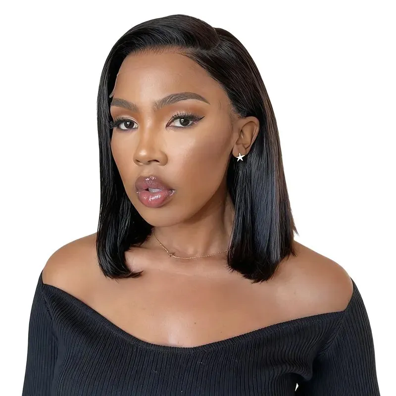 14in Straight Glueless Wig-Brazilian Hair Full Lace Front Wig-GoldenPerfect