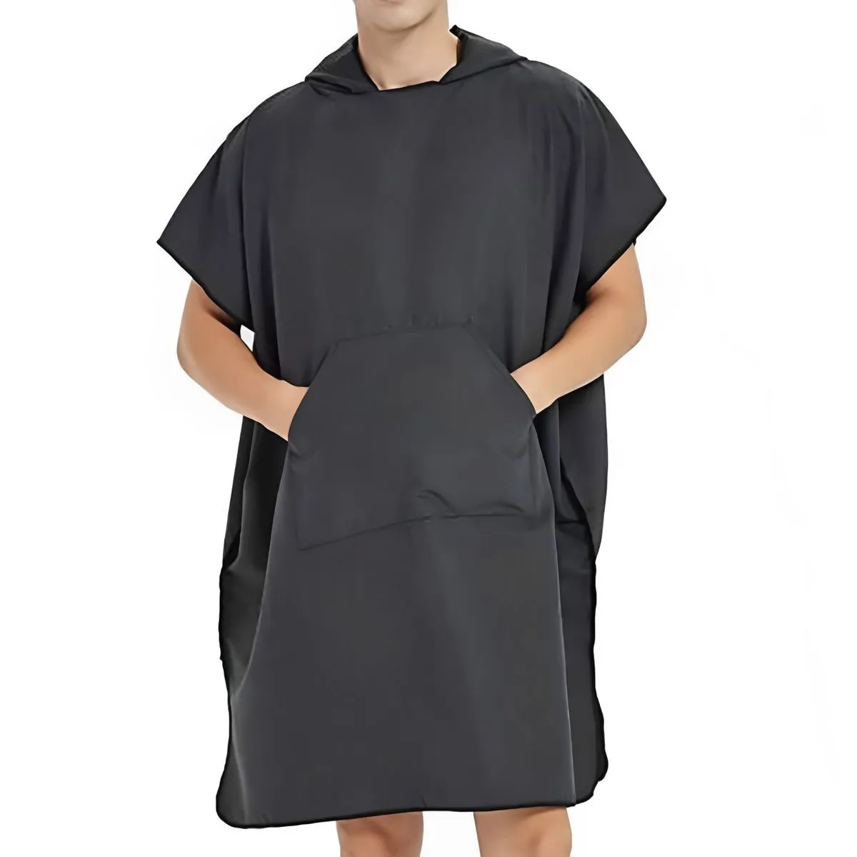 Surf Swim Poncho Changing Robe with Pocket Long Sleeve Hooded - Black