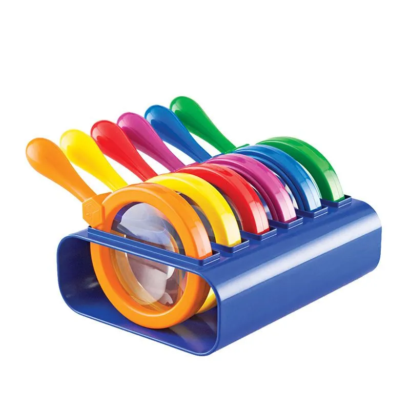 Set of 6 Colorful Magnifiers with Stand for Kids, Educational Science Tool