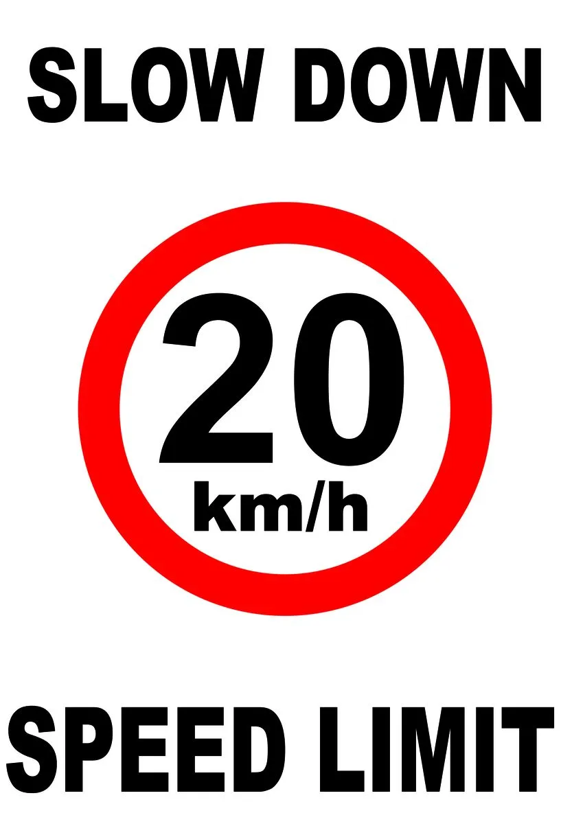 Slow Down 20km/H Speed Limit 60x80cm Reflective Sign.