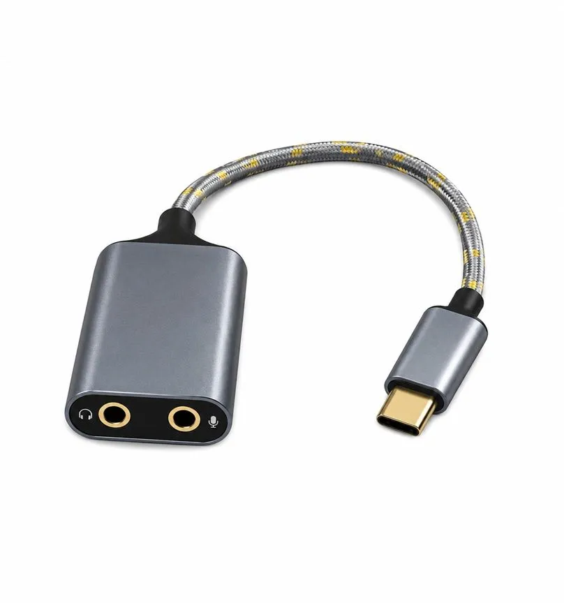 USB-C to Dual 3.5mm Headphone & Microphone Adapter Audio Splitter CM