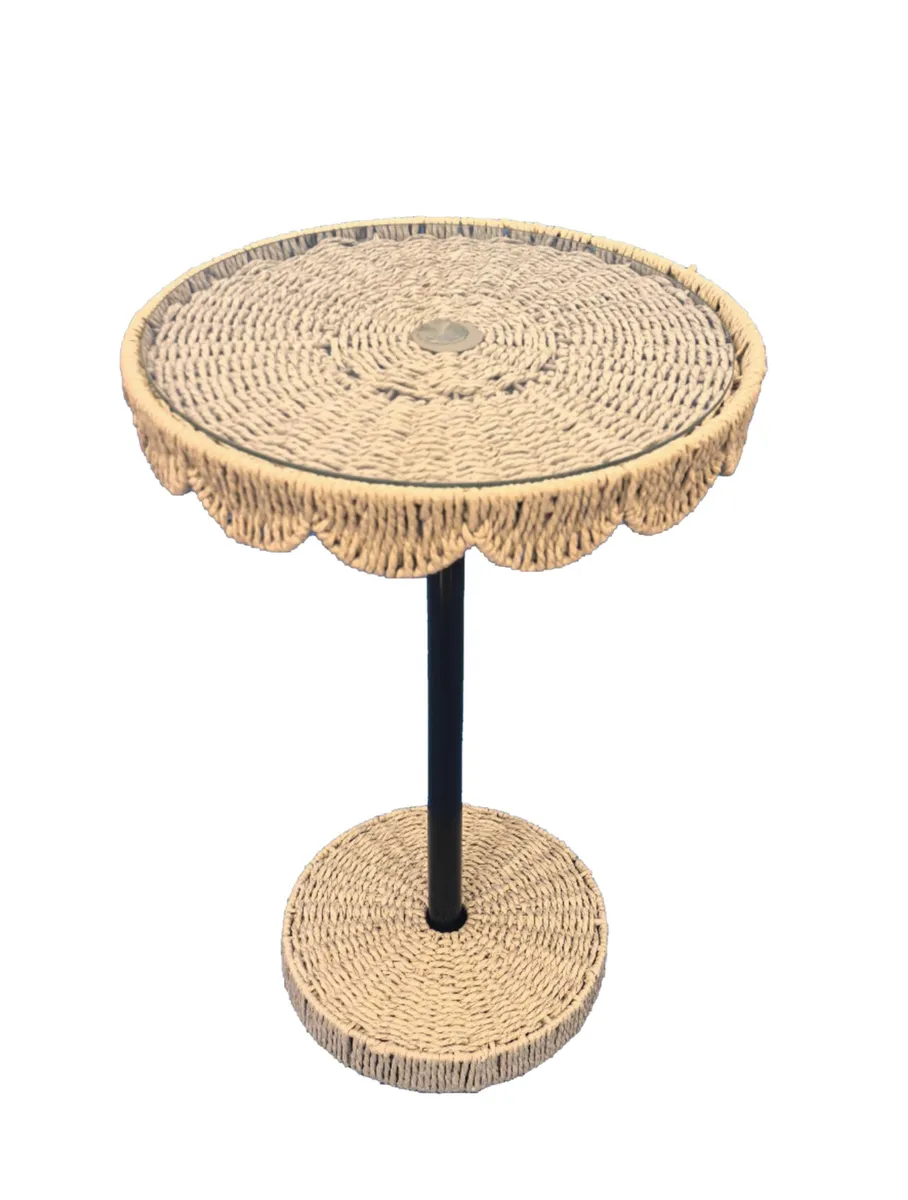 Beloving- Natural Woven Side Table with Glass Top for Living Spaces