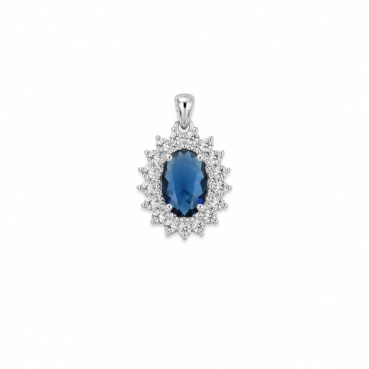 Sterling Silver Royal Halo Cubic Zirconia Pendant