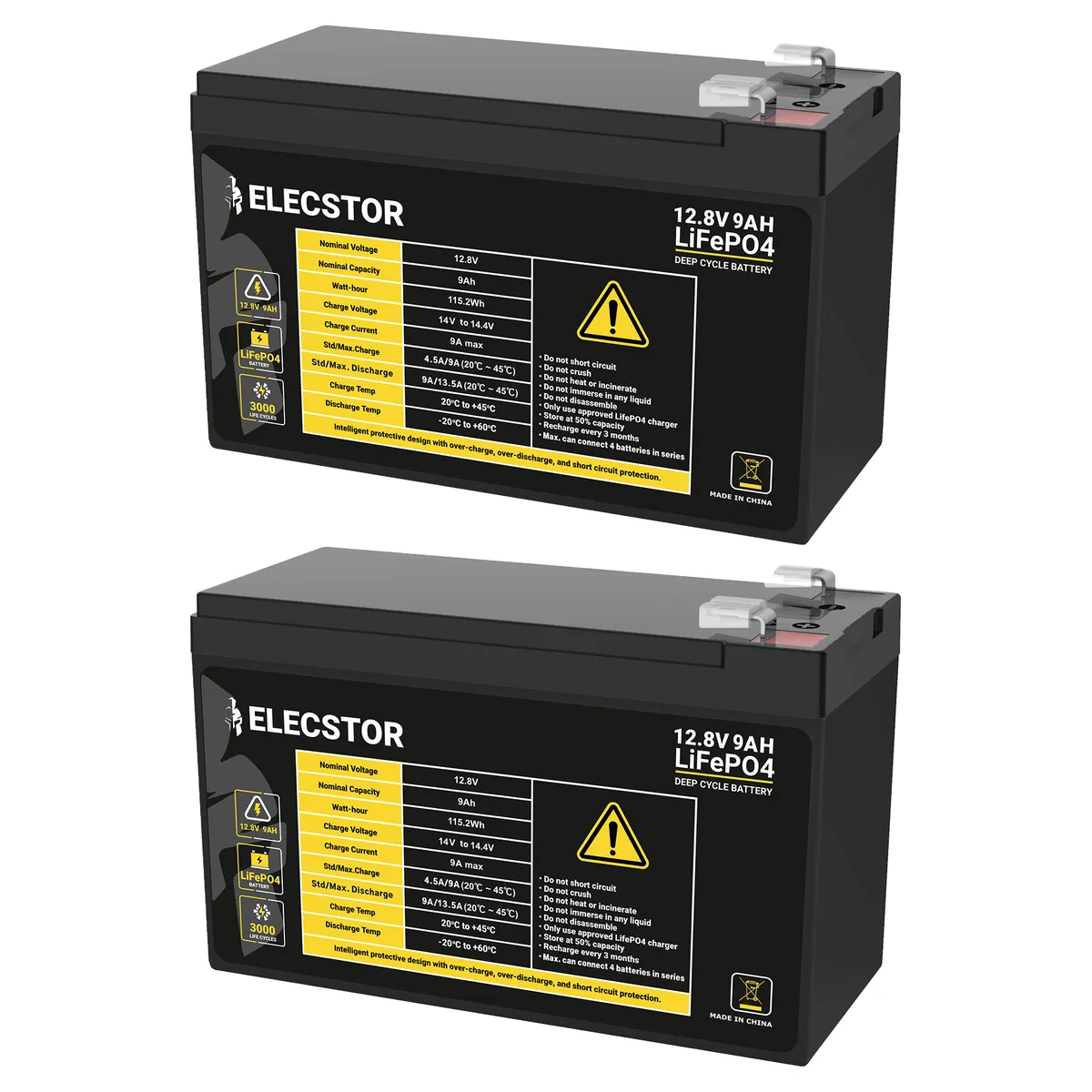 Elecstor 12V 9A Lithium Battery LIFEPO4 Twin Pack