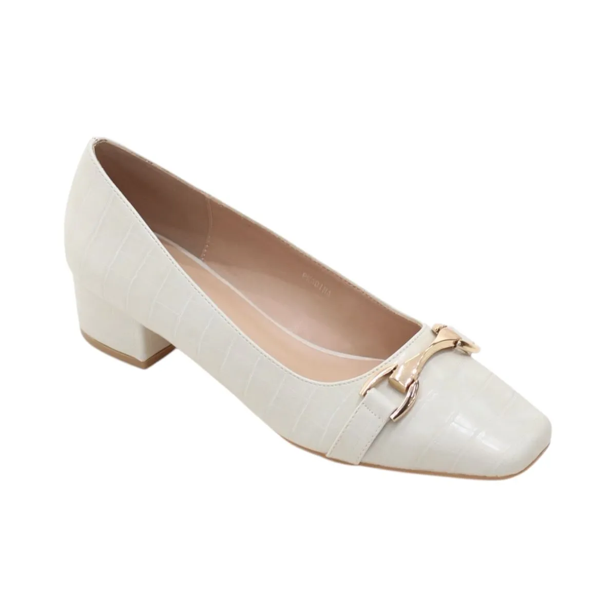 Lamara Paris Pradina Low Block 4cm Heel With Gold Trim Off-White