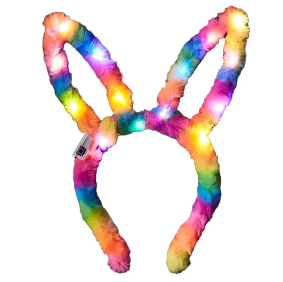 LED Light Up Easter Bunny Alice Band - Rainbow