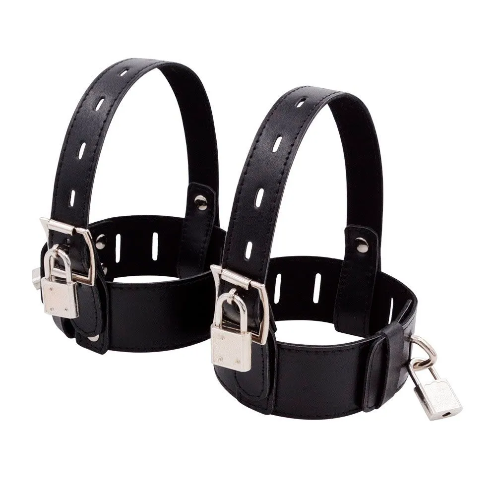 Leather High Heel Restraint Ankle Cuffs with Locks - Adult Toy for Play