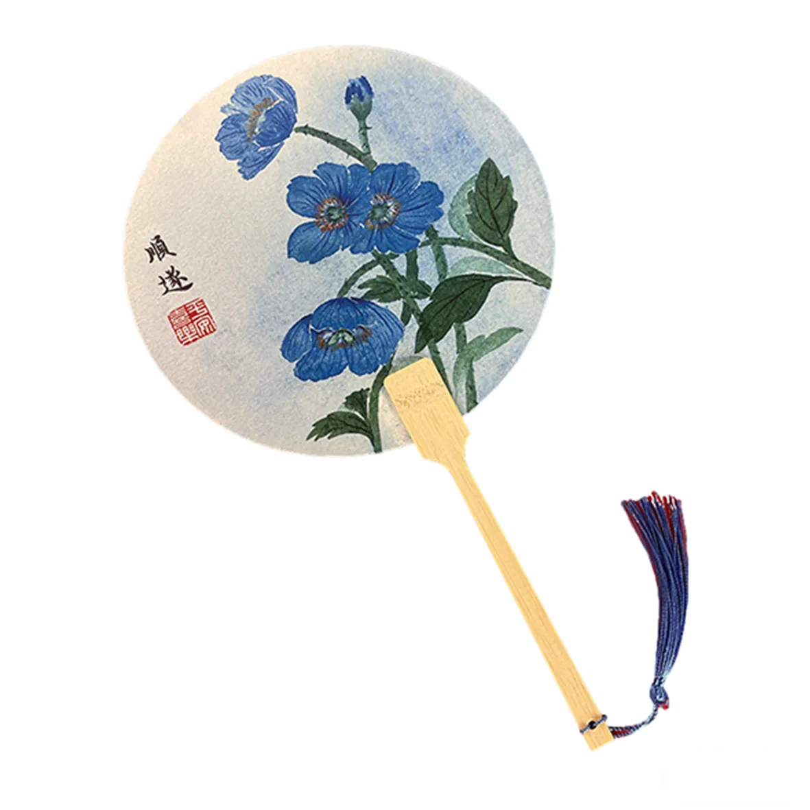 Traditional Chinese Floral Art Hand Fans - Blue