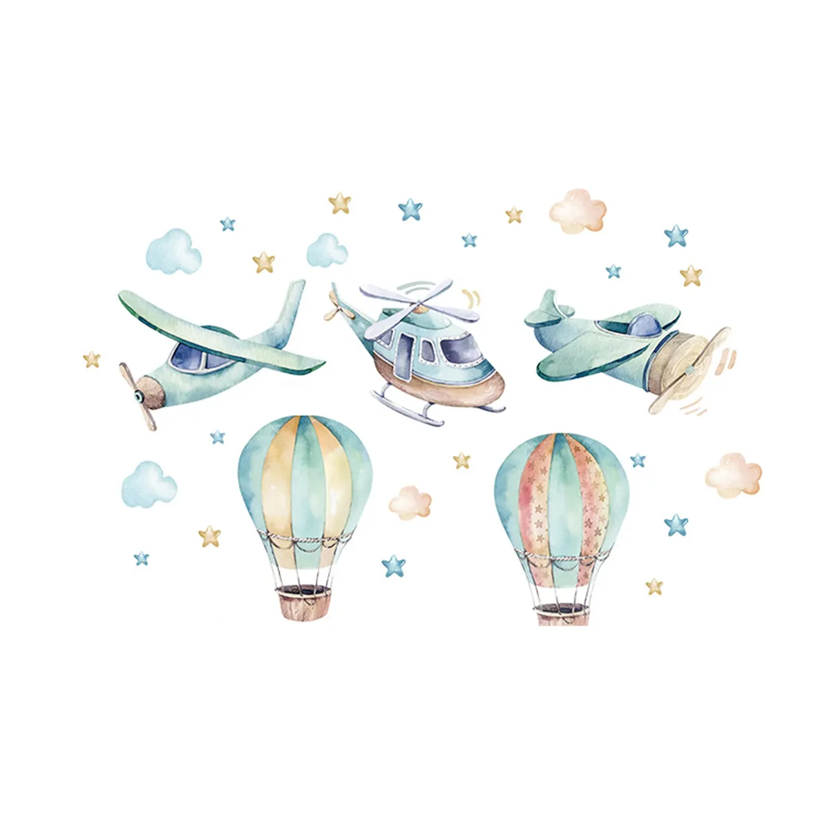 Cartoon Nursery Wall Decor For Baby Girl Or Boy, Wall Sticker For Baby Room - Airplanes And Hot Air…
