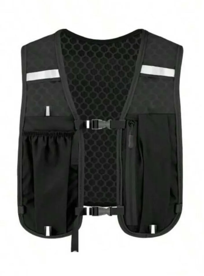 Running Reflective Sports Vest with Adjustable Straps & Storage - Black