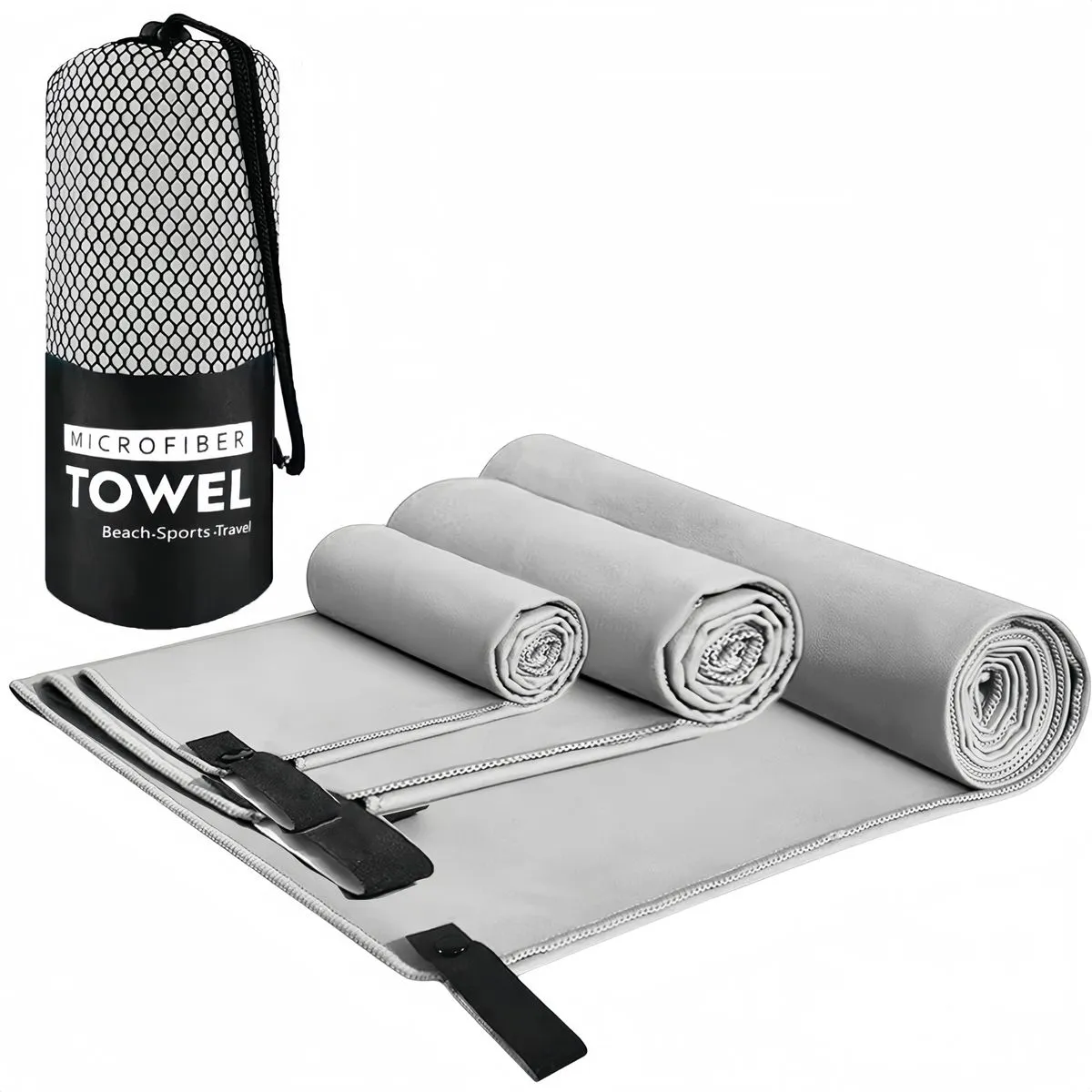 Sport Gym Towel Set Microfiber Quick Dry Sweat Absorbent Towel - 3 Pack - Grey