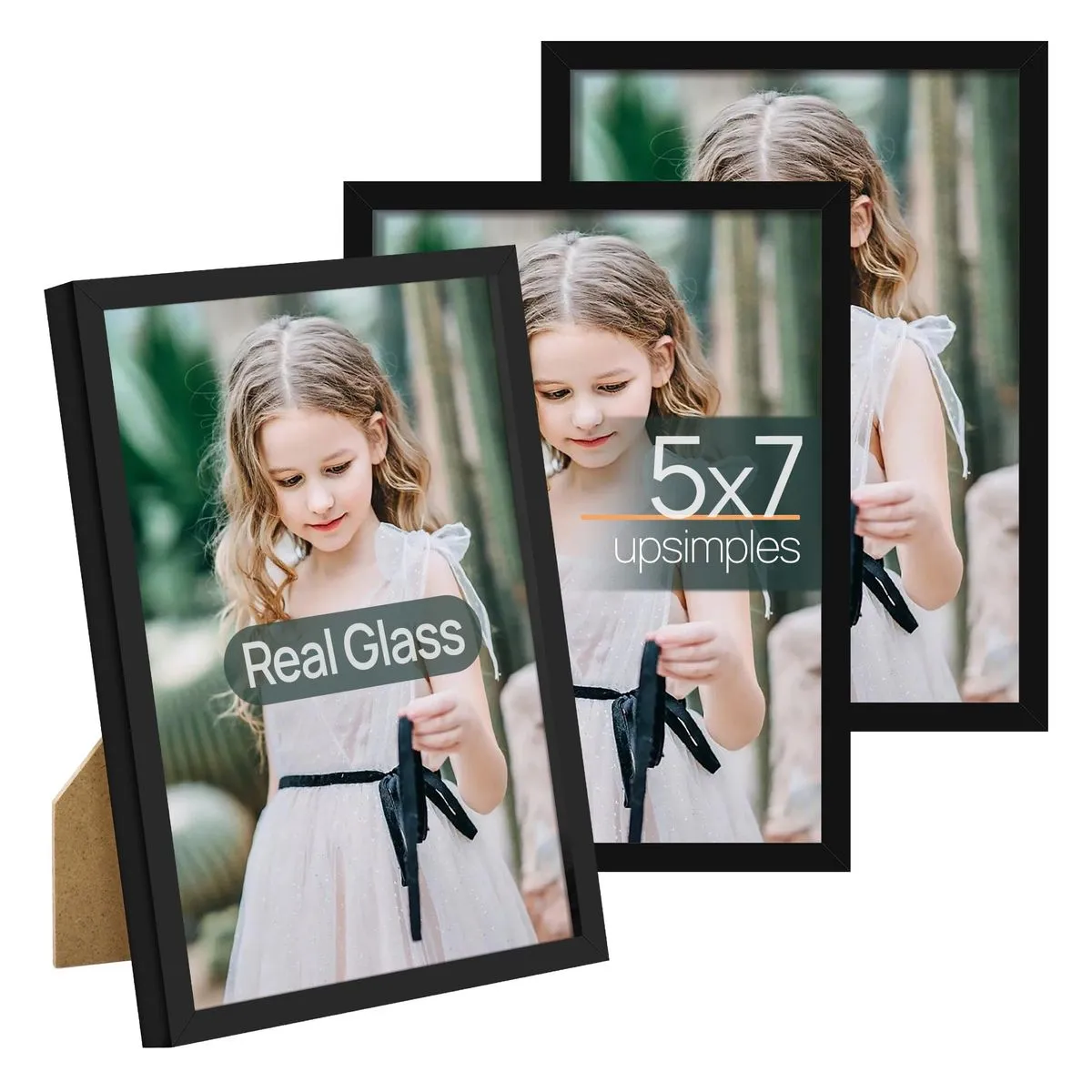 Set of 3 5×7 Inch Picture Frames, High-Definition Glass, Thin Black Border