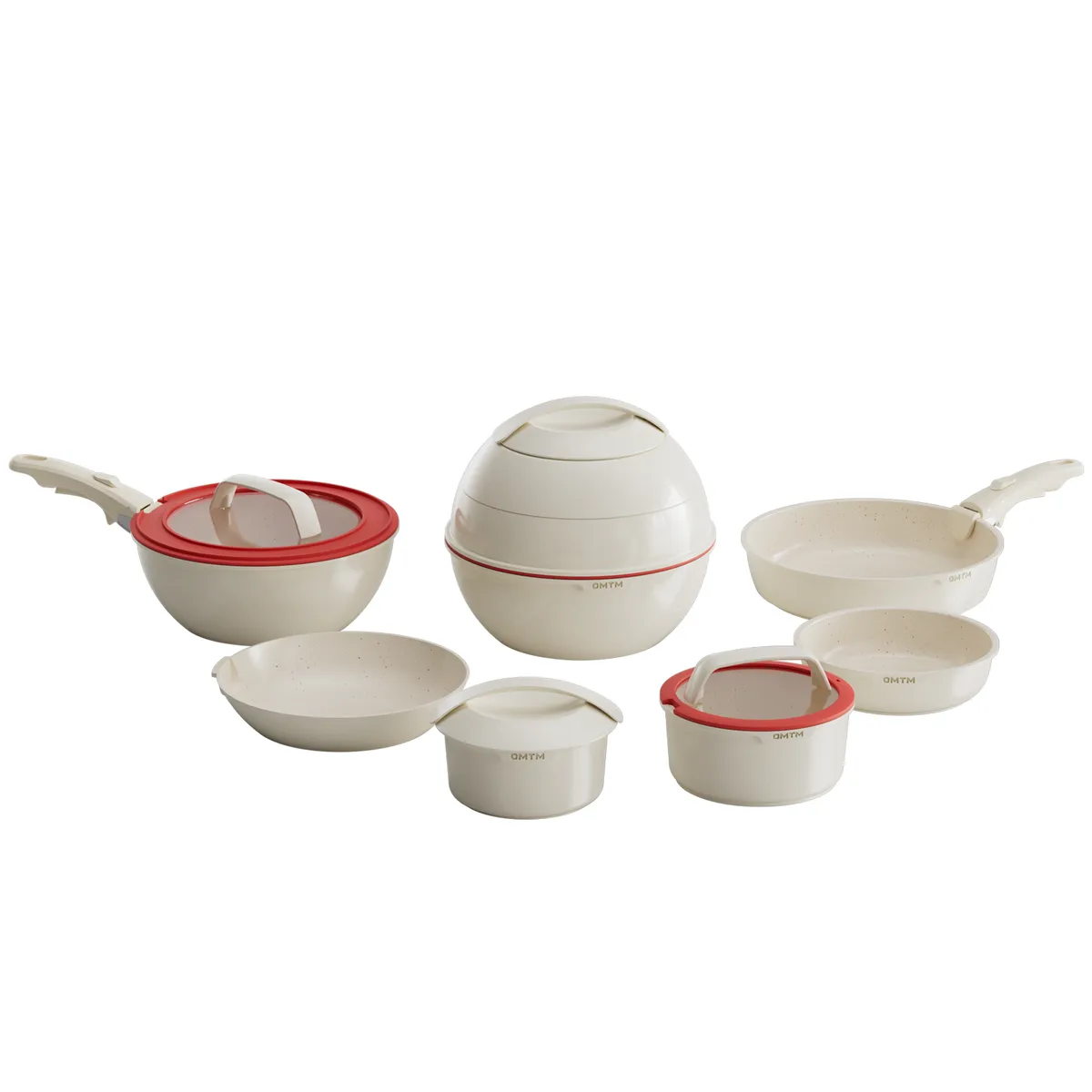 Space-Saving Stackable Non-Stick Cookware Set with Detachable Handle