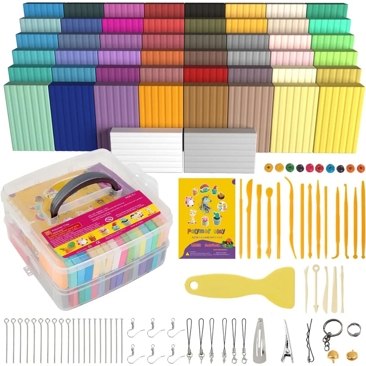 50 Colors Polymer Clay with Storage Box Modeling Clay DIY Kit for Kids