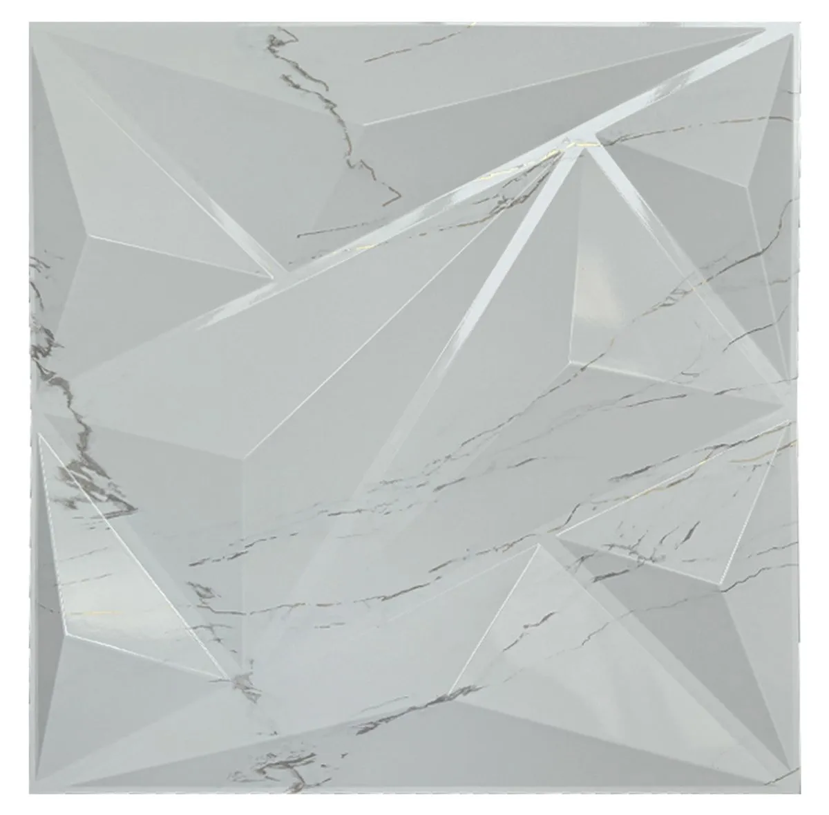16 Pieces 3D PVC Wall Panel in Diamond Design 500X500mm Marble White