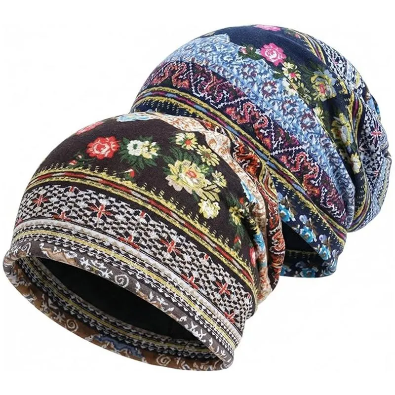 2Pcs Womens Chemo Headwear Hats Cotton Slouchy Beanie Cap Scarf