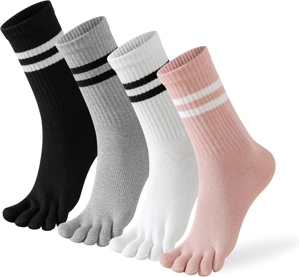 4-Pack Striped Five-Toe Socks for Yoga, Sports & Daily Wear