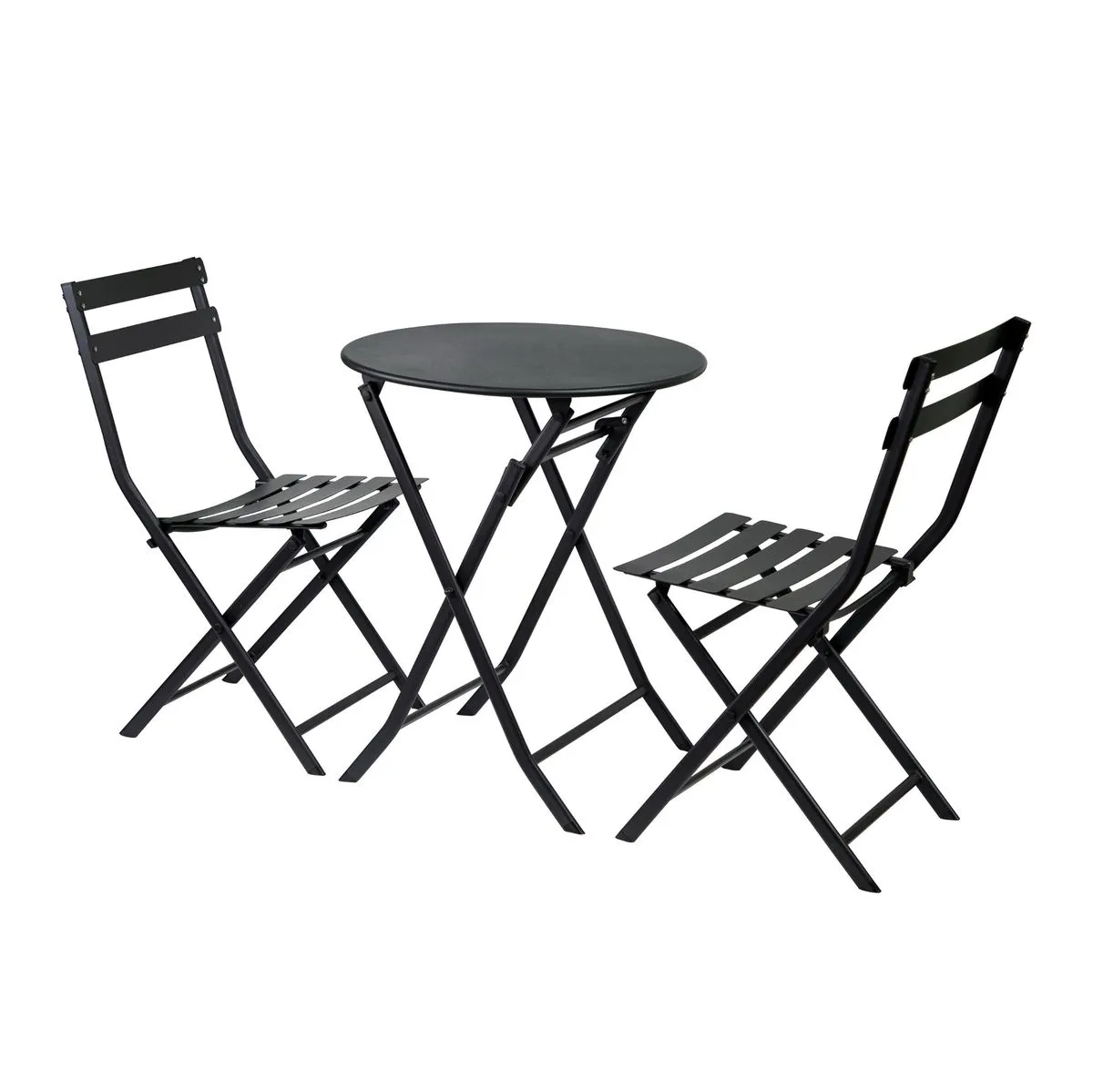 3-Piece Black Folding Outdoor Patio Bistro Set - Metal Table & Chairs