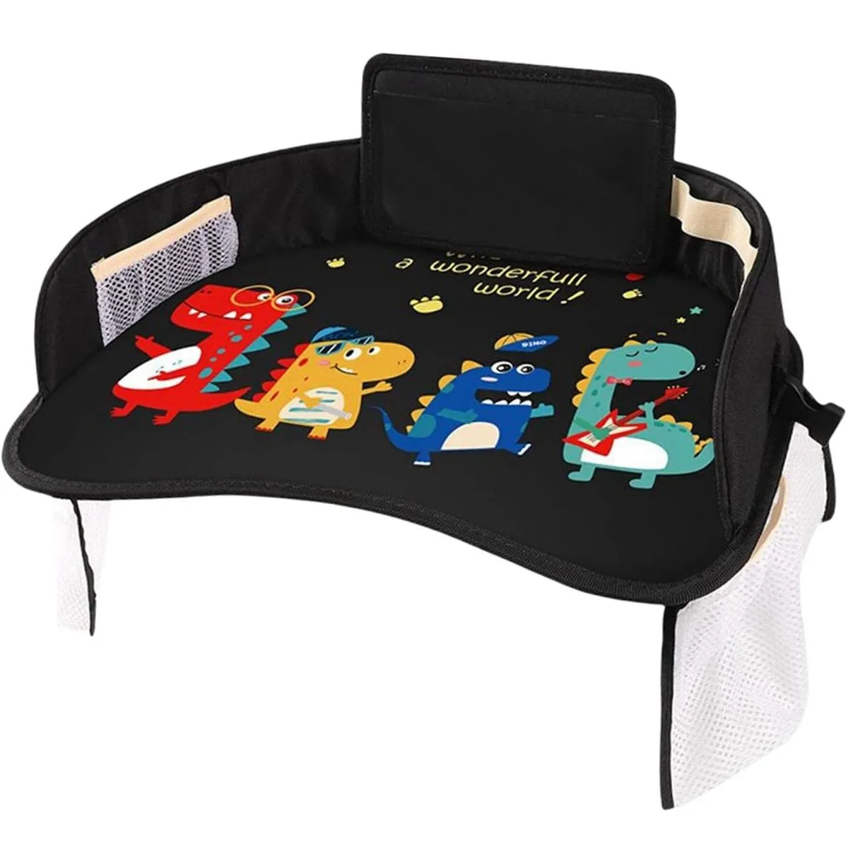 Kids Travel Tray Car Seat Play Tray Toddler Lap Desk with Storage Pockets - Black
