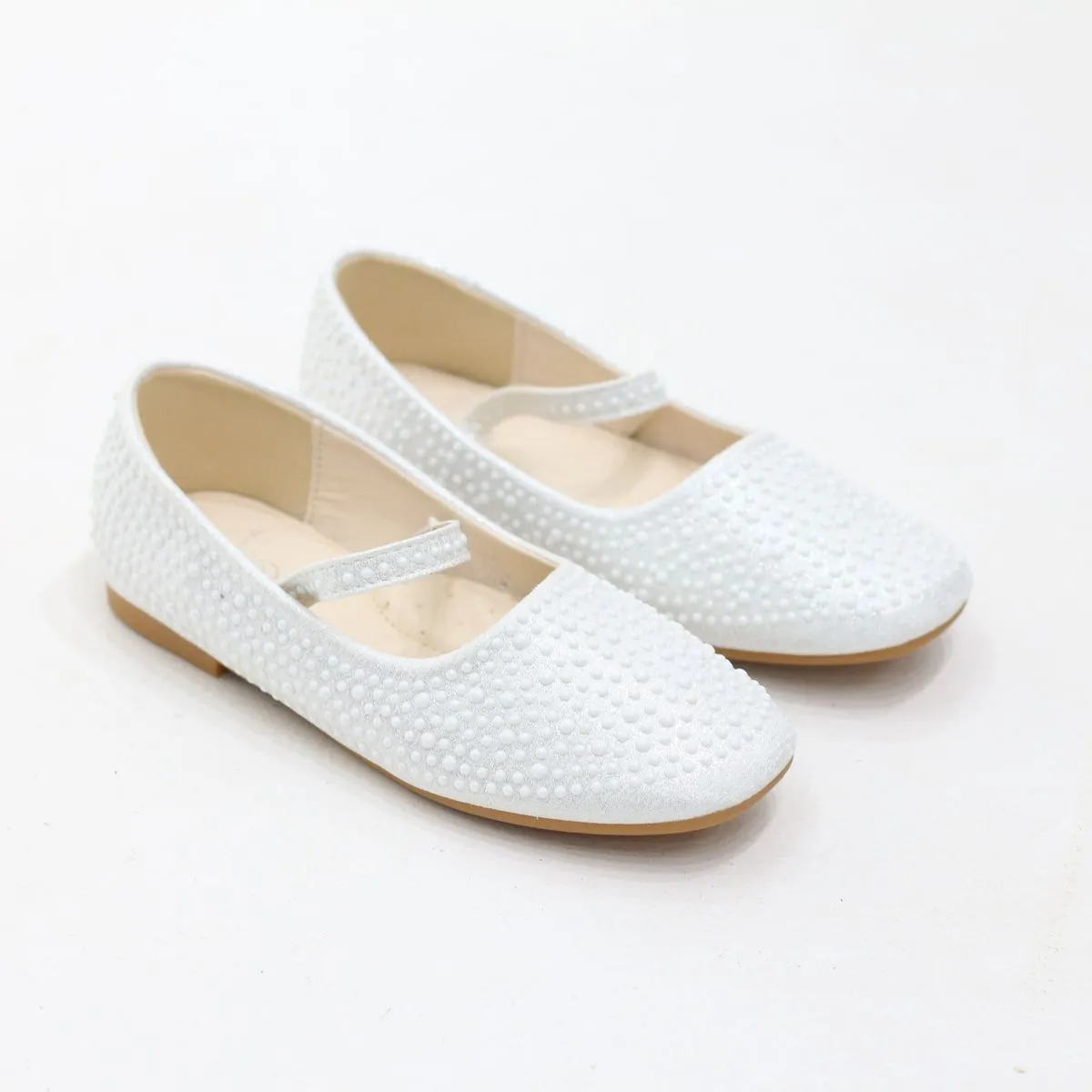 LaMara Paris Zaley Pearl-Detailed Infants Girls Ballet Flats Straps White