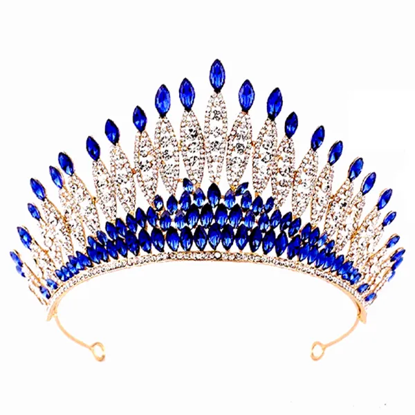 Elegant Bridal Tiaras With Rhinestone Crown - Blue Gold