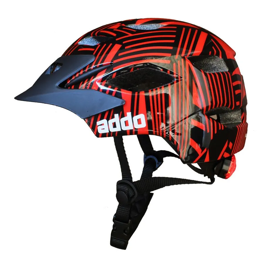 Addo Joytrack Downshell Youth Bicycle Helmet with Rear Light - Black Red Seeker
