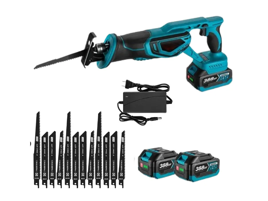 Heavy Duty Cordless Reciprocating Saw - 2x 6.0Ah Batteries & 12 Blade Set