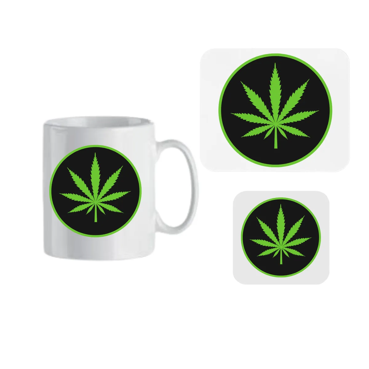 Weed Black Mug, Coaster and Mousepad