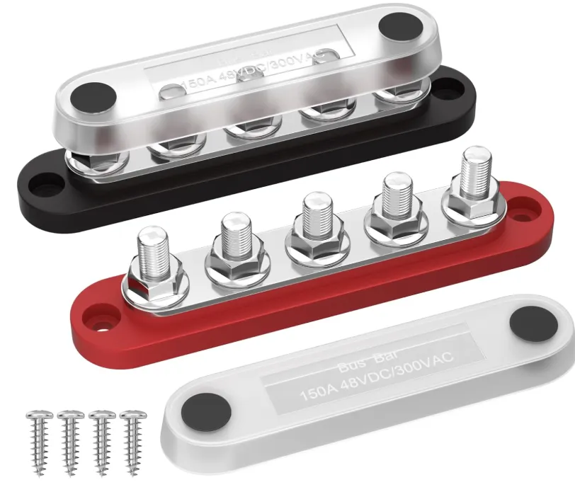 2PCS Distribution Block with 5x1/4" Studs Bus Bar Terminal Block