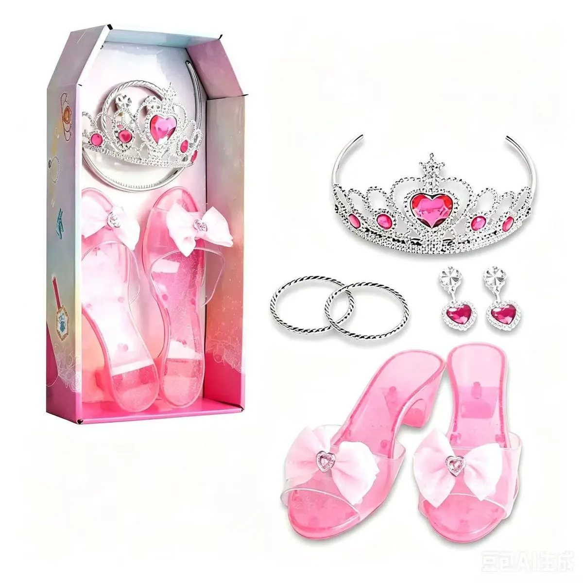 Children's Princess Style Crystal Shoes Gift Box - Pink