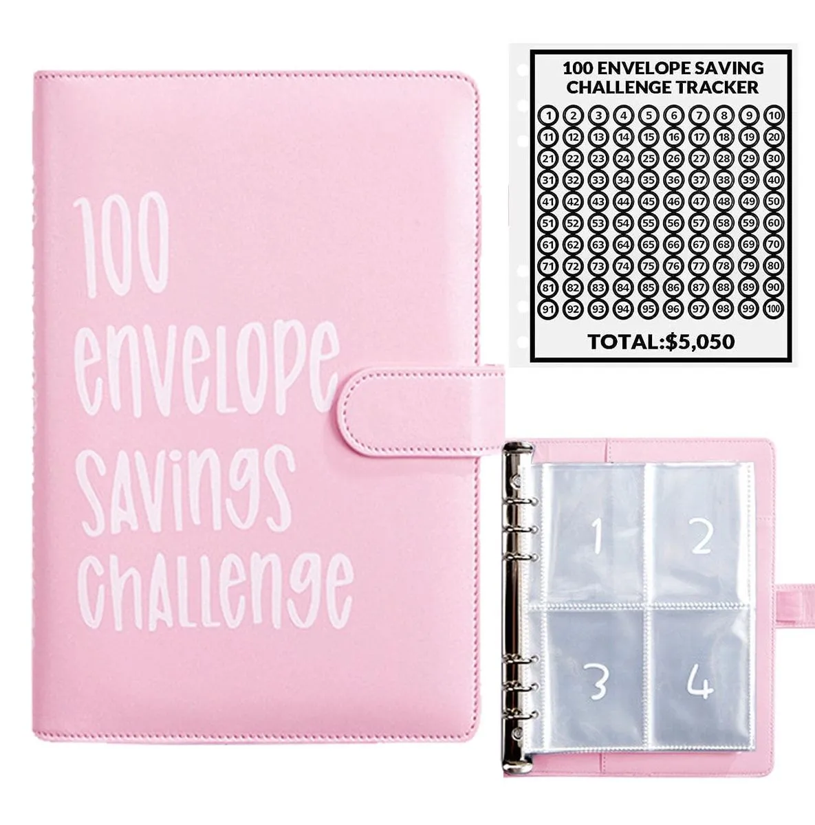 100 A5 Envelope Money Saving Challenge Binder Savings Challenge - Pink