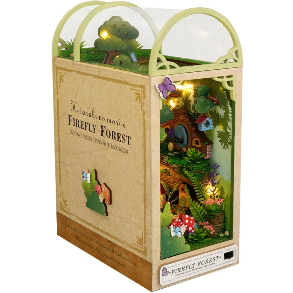 3D Jungle Hut Wooden Book Stand Puzzle DIY Dollhouse Bookend Book Nook Kit - Firefly Forest