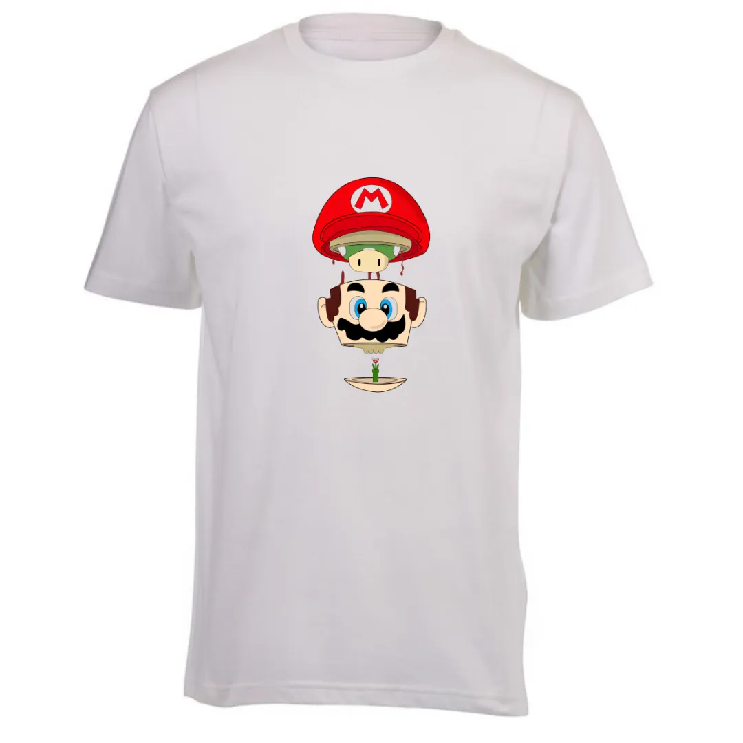 Kids White Short Sleeve T-Shirt - Super Mario and Mini Mushroom
