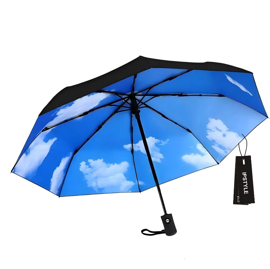 Automatic 8 Ribs Windproof Umbrella Starry Sky Retro Folding Travel Female - Sky