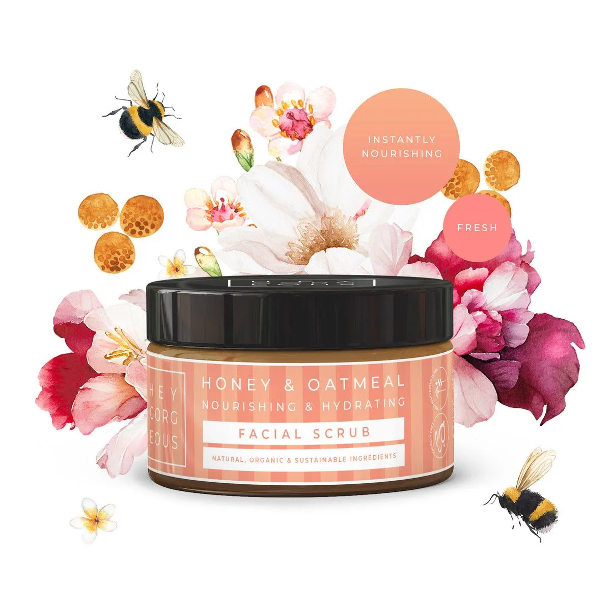 Hey Gorgeous Honey & Oatmeal Resorative Facial Scrub 200g
