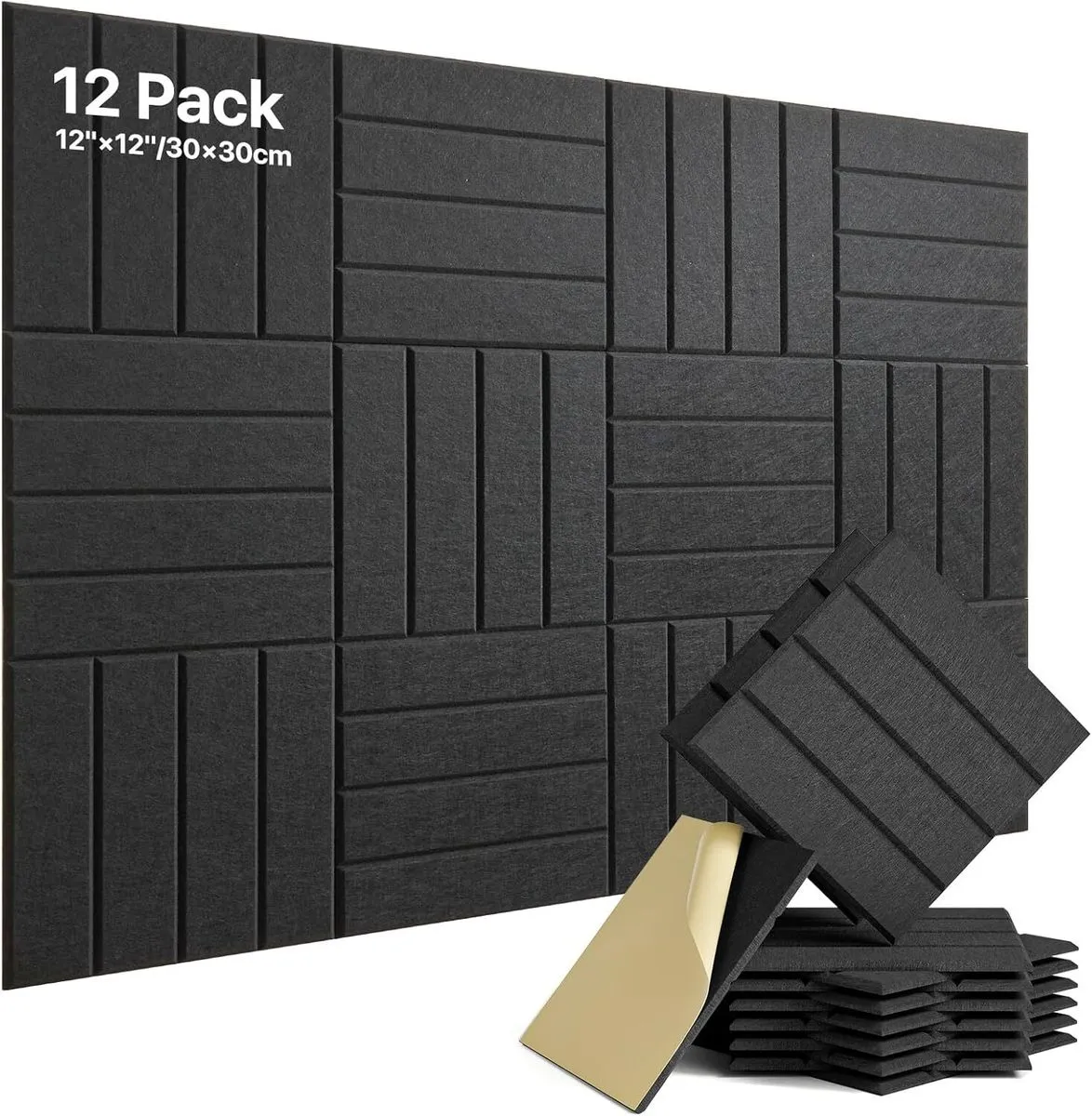 12 Pack Sound Proof Foam Panels for Walls, Self-Adhesive Acoustic Panels