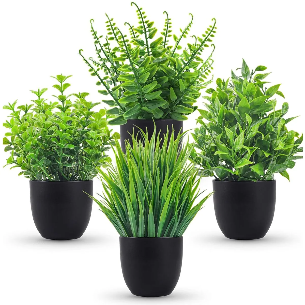 4 Pack Small Artificial Fake Faux Plants Potted Black For Home Office Decor