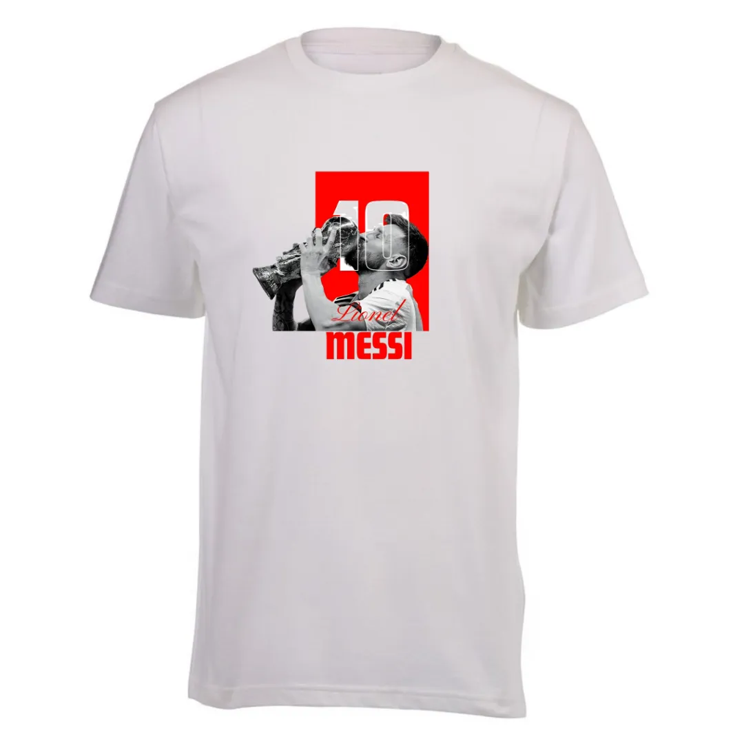 Kids White Short Sleeve T-shirt - The Goat Lionel Messi Supporter T-shirt