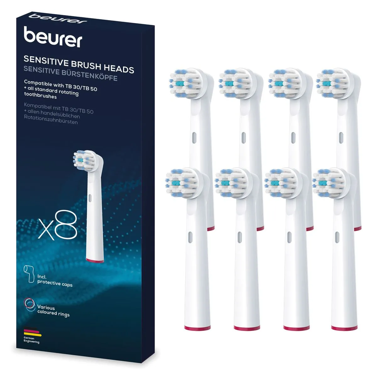 Beurer Toothbrush Heads SENSITIVEx8 TB, Oral B, Rotating Brushes Compatible
